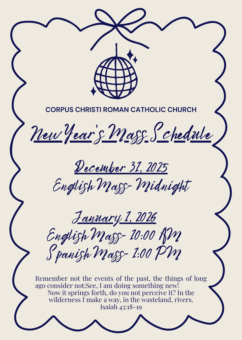 New Year Mass Schedule/Horario del Año Nuevo
