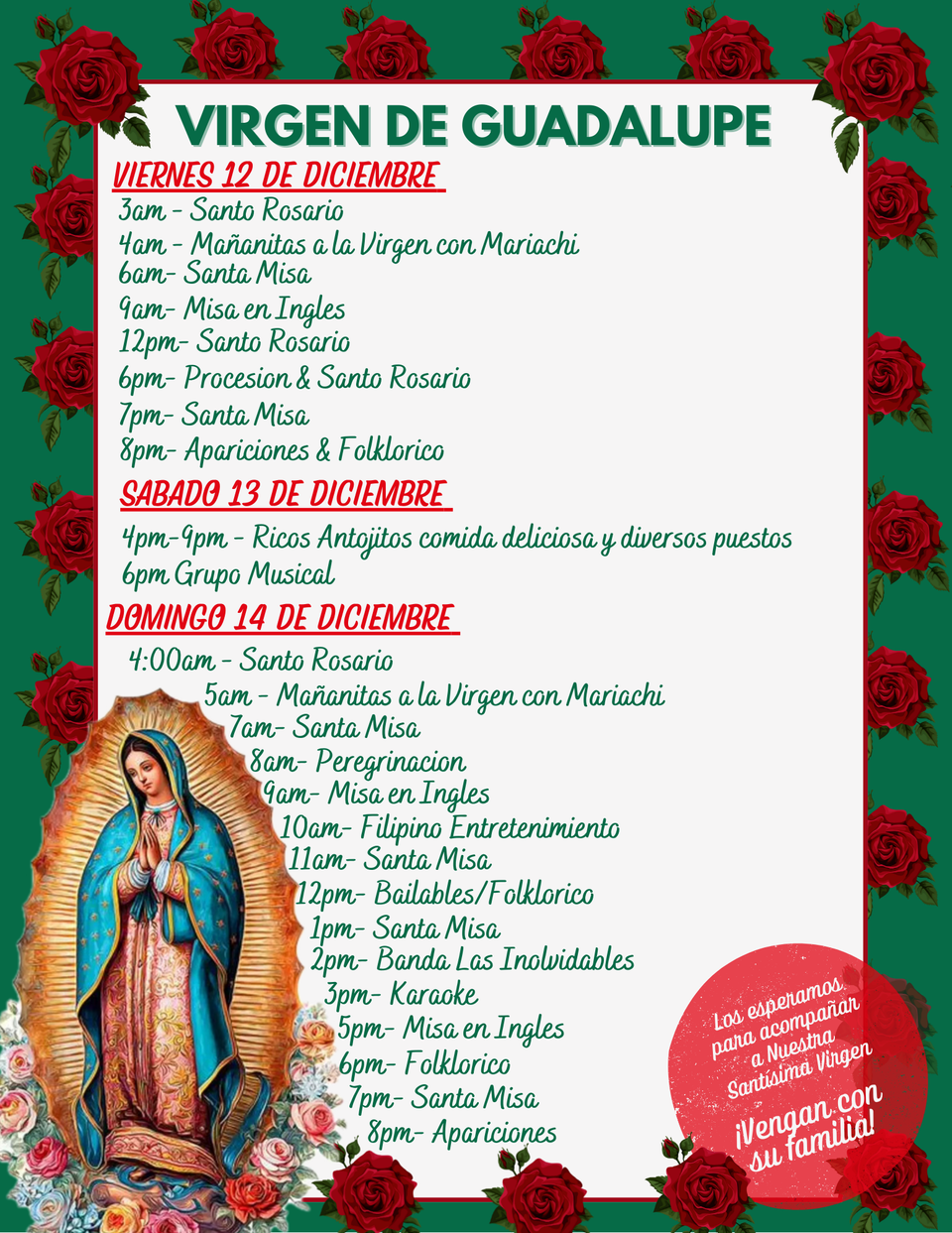 ¡Festival de Nuestra Señora de Guadalupe! Flyer