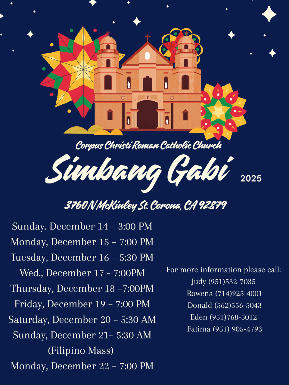 Simbang Gabi Schedule 2025