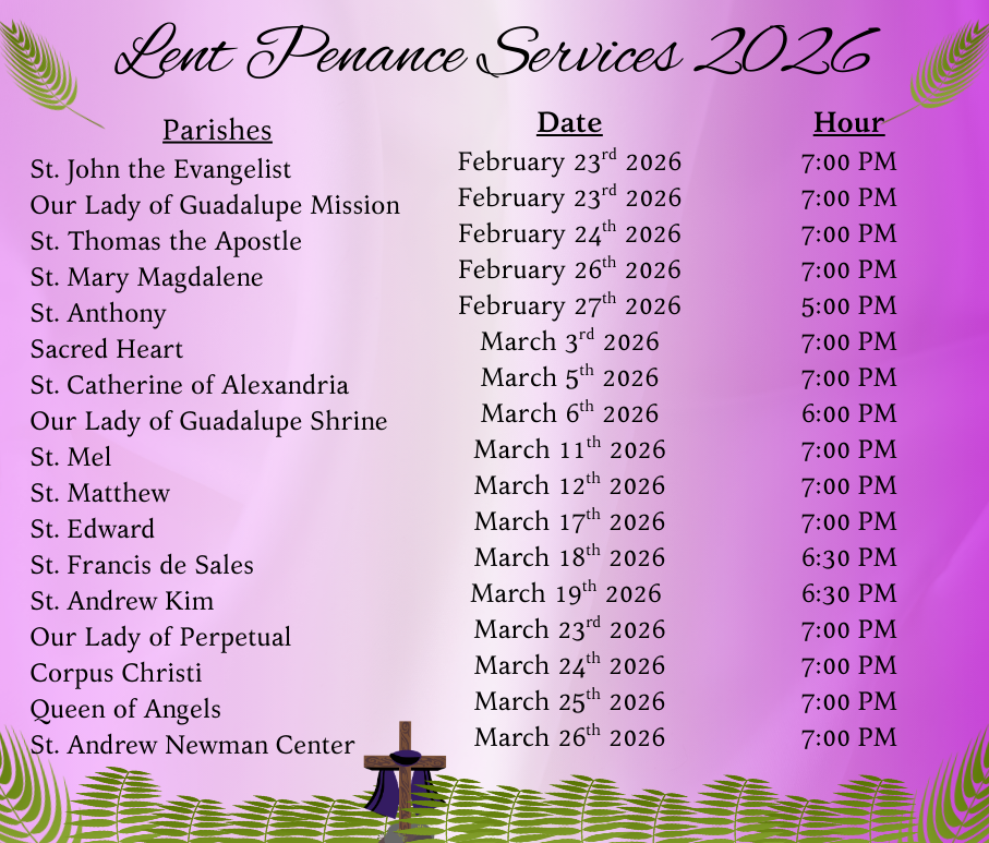 Lent Penance Service Schedule/Horario del Servicio de Penitencia